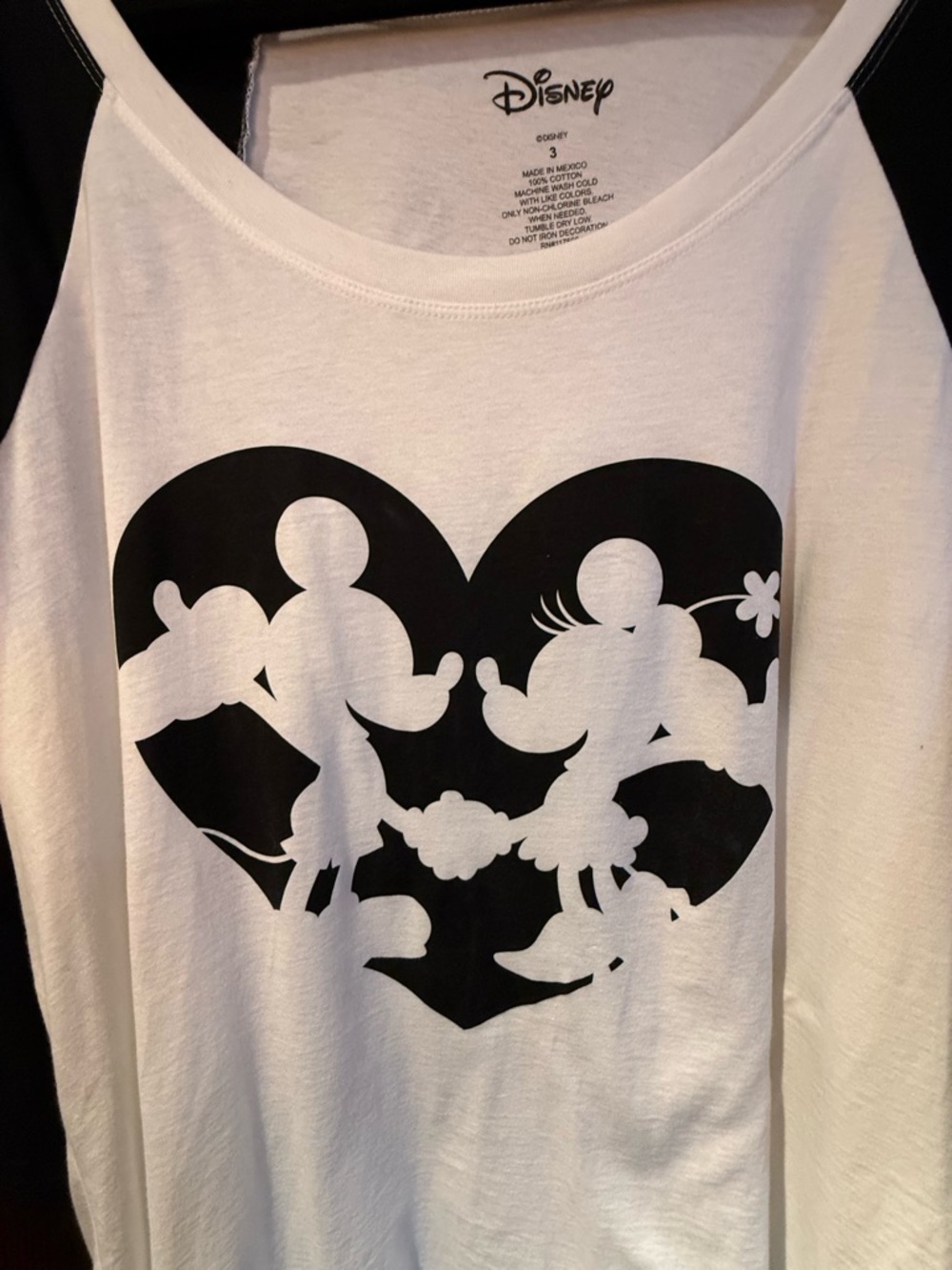 Disney Black & White Mickey Heart Raglan Tee - Picture 2 of 4